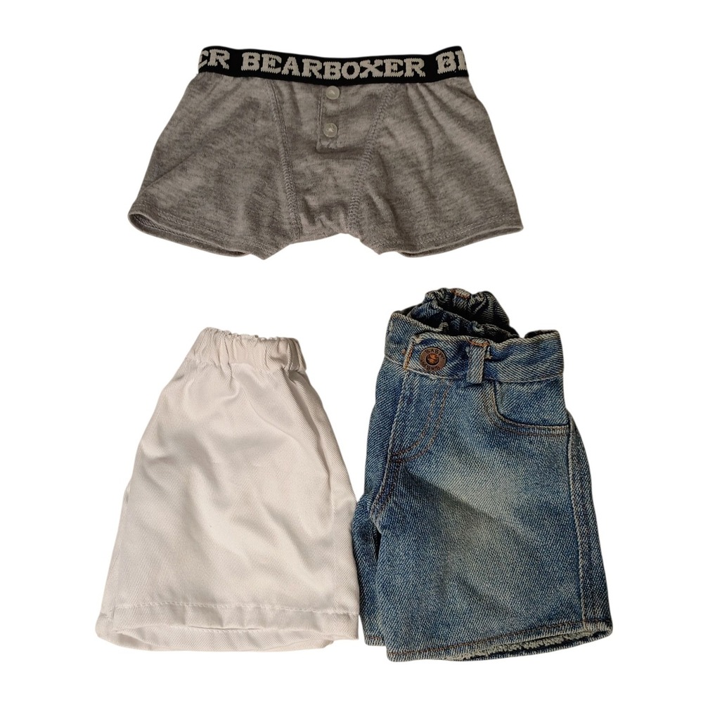 Build a Bear Boy Clothes Lot Bear Boxers Denim Shorts White Shorts‎ (1 Stain)